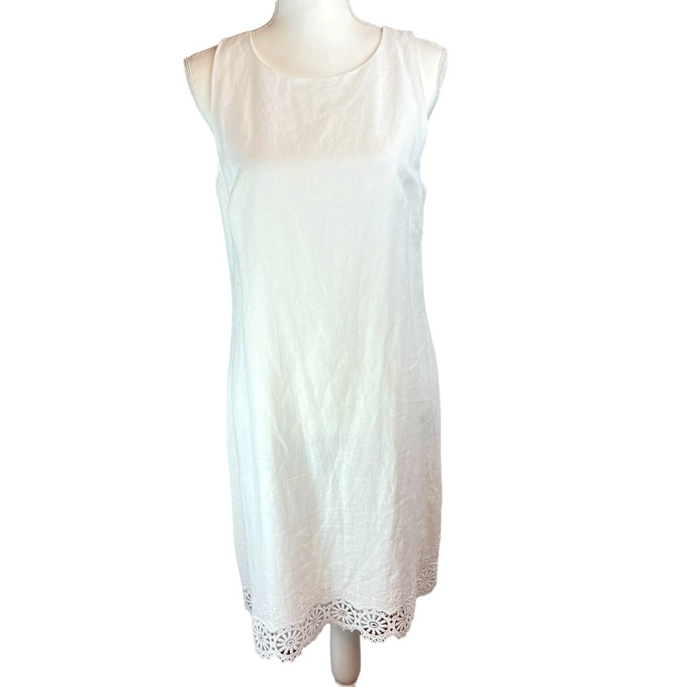 VINCE CAMUTO New White Linen Lace Shift Dress Sz 12 Sleeveless Graduation Shower